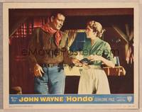 9k277 HONDO LC #1 '53 3-D, John Wayne hands pistol to pretty Geraldine Page!