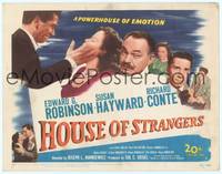 9k052 HOUSE OF STRANGERS TC '49 Edward G. Robinson Richard Conte slapping Susan Hayward!
