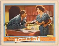 9k283 I WANT TO LIVE LC #4 '58 man pleads with Susan Hayward as Barbara Graham in kitchen!