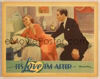 9k298 IT'S LOVE I'M AFTER LC '37 Patric Knowles stares at sad Olivia de Havilland leaning on bed!