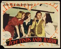9k323 LOVE FINDS ANDY HARDY LC '38 Judy Garland, Parker & Holden surround Mickey Rooney on phone!