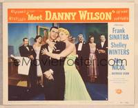 9k337 MEET DANNY WILSON LC #6 '51 c/u of Shelley Winters embracing Frank Sinatra at fancy party!