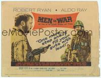 9k077 MEN IN WAR TC '57 art of Robert Ryan pointing gun at Aldo Ray, Korea War!
