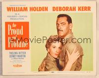 9k385 PROUD & PROFANE LC #1 '56 romantic close up of mustached William Holden & Deborah Kerr!