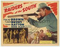 9k097 RAIDERS OF THE SOUTH signed TC '46 by Marshall Reed, great c/u of Johnny Mack Brown w/gun!