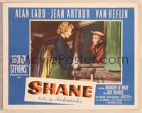 9k424 SHANE LC #4 '53 Jean Arthur has a meaningful talk with Alan Ladd through the window!
