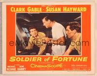 9k434 SOLDIER OF FORTUNE LC #6 '55 cloes up of Clark Gable, Gene Barry & Michael Rennie!