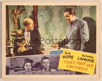 9k465 THEY GOT ME COVERED LC '43 close up of Bob Hope talking to Donald Meek holding oil lamp!