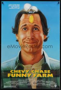 9m229 FUNNY FARM 1sh '88 smiling Chevy Chase w/egg on his face by Steven Chorney!