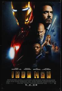 9m315 IRON MAN advance DS 1sh '08 Robert Downey Jr. is Iron Man, Jeff Bridges, Paltrow!