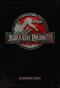 9m344 JURASSIC PARK 3 teaser DS 1sh '01 cool dinosaur artwork, from the novel by Michael Crichton!