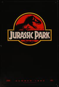 9m341 JURASSIC PARK red teaser 1sh '93 Steven Spielberg, re-creating dinosaurs!