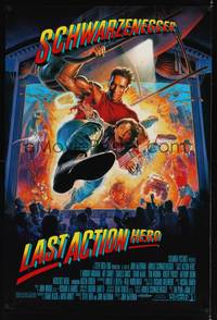 9m351 LAST ACTION HERO 1sh '93 cool artwork of Arnold Schwarzenegger by Morgan!