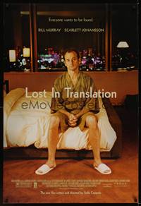 9m379 LOST IN TRANSLATION DS 1sh '03 image of lonely Bill Murray in Tokyo, Sophia Coppola!