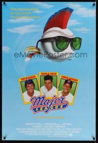 9m382 MAJOR LEAGUE int'l 1sh '89 Charlie Sheen, Tom Berenger, wacky art of baseball with mohawk!