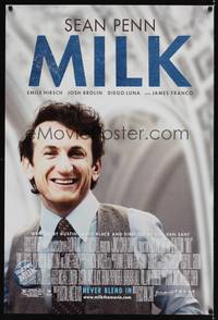 9m406 MILK DS 1sh '08 Gus Van Sant, close-up of Sean Penn in his Best Actor Academy role!