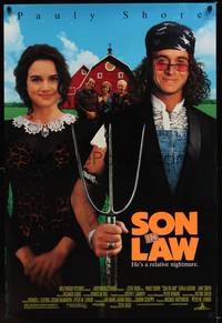 9m507 SON IN LAW DS 1sh '93 wacky image of Pauly Shore w/pitchfork, Carla Gugino!