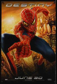 9m514 SPIDER-MAN 2 destiny teaser DS 1sh '04 cool image of Tobey Maguire as superhero, Sam Raimi!