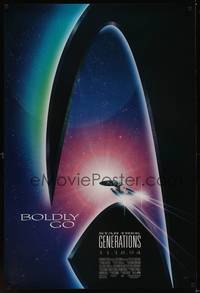 9m523 STAR TREK: GENERATIONS advance 1sh '94 Patrick Stewart, William Shatner, cool sci-fi art!