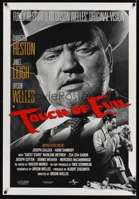 9m561 TOUCH OF EVIL 1sh R98 close-up of Orson Welles, Charlton Heston & Janet Leigh!