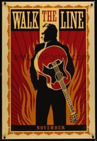 9m580 WALK THE LINE style A teaser DS 1sh '05 cool artwork of Joaquin Phoenix as Johnny Cash!