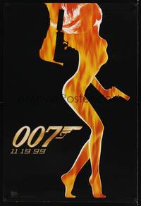 9m607 WORLD IS NOT ENOUGH DS teaser 1sh '99 Pierce Brosnan as James Bond, sexy outline of girl!