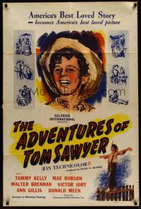 9p018 ADVENTURES OF TOM SAWYER 1sh R45 Tommy Kelly as Mark Twain's classic character!