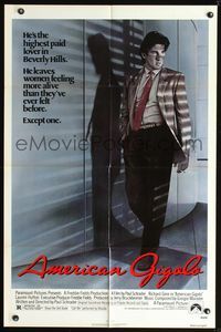 9p033 AMERICAN GIGOLO 1sh '80 handsomest male prostitute Richard Gere is being framed for murder!