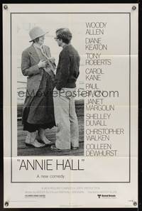 9p045 ANNIE HALL revised 1sh '77 full-length Woody Allen & Diane Keaton, a new comedy!