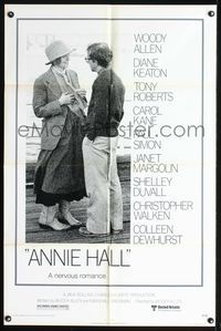 9p044 ANNIE HALL 1sh '77 full-length Woody Allen & Diane Keaton, a nervous romance!