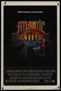 9p053 ATLANTIC CITY 1sh '81 Burt Lancaster, cool Gerard Huerta art of New Jersey gambling town!