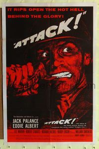 9p055 ATTACK style B 1sh '56 Robert Aldrich, WWII soldier Jack Palance pulling pin on grenade!
