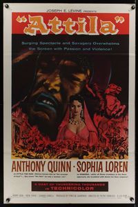 9p056 ATTILA 1sh R62 The Hun, art of Anthony Quinn in title role & sexy Sophia Loren!