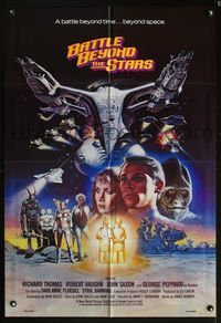 9p067 BATTLE BEYOND THE STARS 1sh '80 Richard Thomas, Robert Vaughn, Gary Meyer sci-fi art!