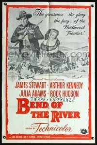9p074 BEND OF THE RIVER military signed 1sh '52 by Jimmy Stewart, Julia Adams, Anthony Mann!