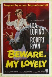 9p077 BEWARE MY LOVELY 1sh '52 flm noir, Ida Lupino trapped by a man beyond control!