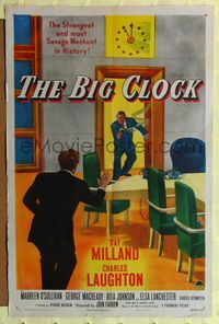 9p080 BIG CLOCK style A 1sh '48 Ray Milland in the strangest and most savage manhunt in history!