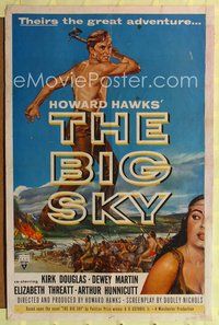 9p083 BIG SKY 1sh '52 Howard Hawks, art of shirtless Kirk Douglas with hatchet!