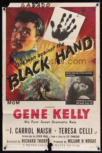 9p089 BLACK HAND 1sh '50 cool artwork of Gene Kelly, one man against the Black Hand!