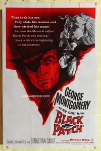 9p090 BLACK PATCH 1sh '57 they took George Montgomery's eye, his woman, and his name!