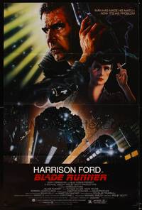 9p092 BLADE RUNNER 1sh '82 Ridley Scott sci-fi classic, art of Harrison Ford by John Alvin!
