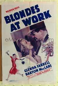 9p095 BLONDES AT WORK 1sh '38 artwork of sexy Glenda Farrell as Torchy Blane!