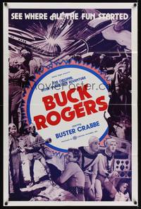 9p120 BUCK ROGERS 1sh R66 wild art & images from sci-fi Buster Crabbe serial!