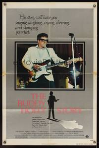 9p122 BUDDY HOLLY STORY 1sh '78 great image of Gary Busey performing on stage with guitar!