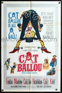 9p144 CAT BALLOU 1sh '65 classic sexy cowgirl Jane Fonda, Lee Marvin, great artwork!