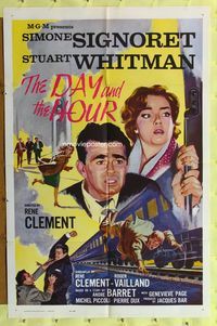 9p189 DAY & THE HOUR 1sh '63 Rene Clement directed, art of Simone Signoret & Stuart Whitman!