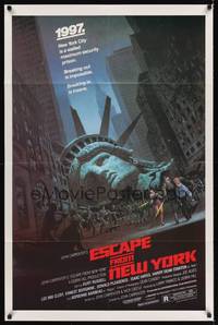 9p222 ESCAPE FROM NEW YORK 1sh '81 John Carpenter, art of decapitated Lady Liberty by Barry E. Jackson!