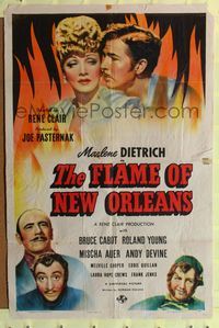 9p245 FLAME OF NEW ORLEANS style D 1sh '41 Marlene Dietrich, Bruce Cabot, Roland Young!