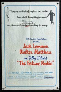 9p263 FORTUNE COOKIE 1sh '66 wacky art of Jack Lemmon & Walter Matthau, Billy Wilder