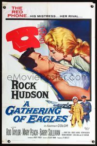 9p287 GATHERING OF EAGLES 1sh '63 romantic close-up artwork of Rock Hudson & sexy Mary Peach!